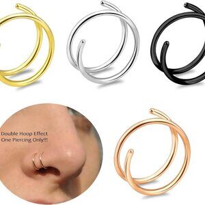 Double Nose Ring 20G Stainless Steel Spiral Hoops 8mm for Women Piercing Jewelry